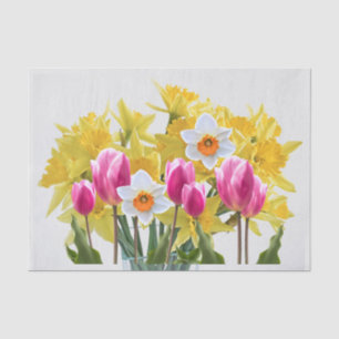 Frühlingsblumen / Bouquet aus Affodien, rosa Tulpe Seidenpapier