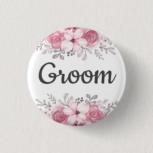 Frühlingsblumen Bräutigam Hochzeit Button (Vorderseite)