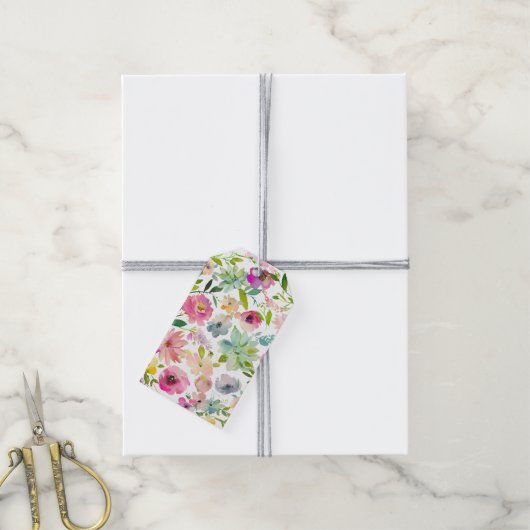 Frühlingsblumen Bunt Fröhlich Vielseitig Geschenkanhänger (Mit Garn)
