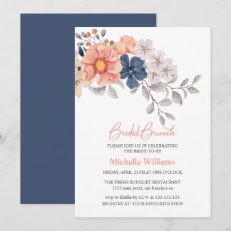 Frühlingsblumen Coral Navy Bridal Brunch Einladung