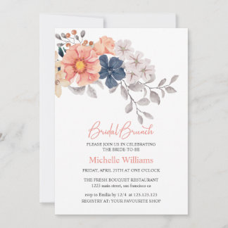 Frühlingsblumen Coral Navy Bridal Brunch Einladung