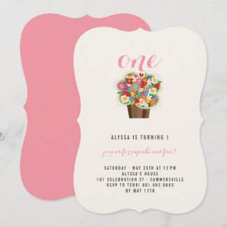 Frühlingsblumen Cupcake 1. Geburtstag Party Einlad Einladung