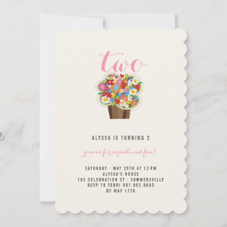 Frühlingsblumen Cupcake 2. Geburtstag Party Einlad Einladung