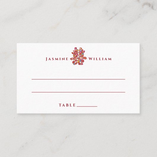 Frühlingsblumen Doppeltes Glück Chinesische Hochze Platzkarte (Vorderseite)