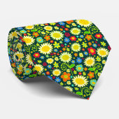 Frühlingsblumen - Dunkel Aquamarin Krawatte (Gerollt)