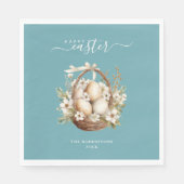 Frühlingsblumen Eier Aquamarin Happy Oaster Serviette (Vorderseite)