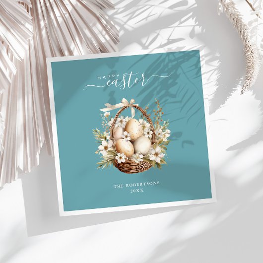 Frühlingsblumen Eier Aquamarin Happy Oaster Serviette
