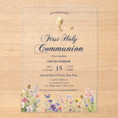 Frühlingsblumen Erste Kommune Elegante Einladung (Vorderseite)