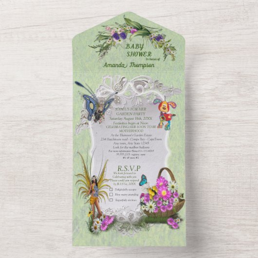 Frühlingsblumen & FAIRIEN Alle in einer Babydusche All In One Einladung (Innen Boden)