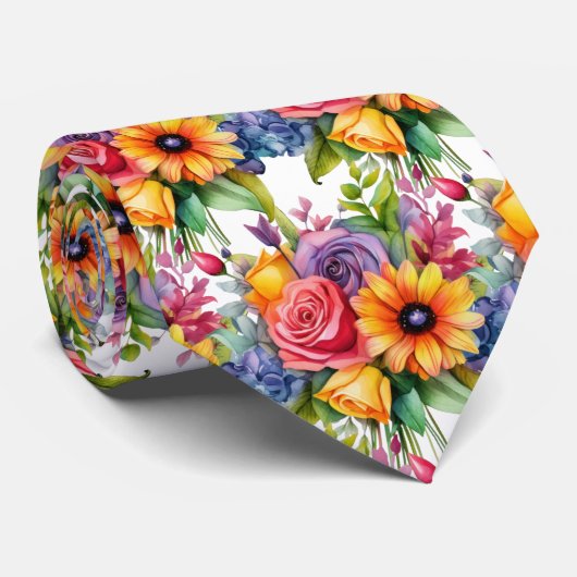 Frühlingsblumen Farbenfrohe Regenbogenfarben Krawatte (Gerollt)