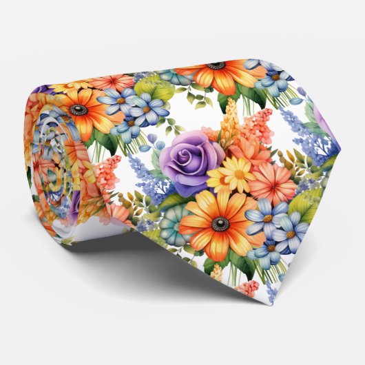 Frühlingsblumen Farbenfrohe Regenbogenfarben Krawatte (Gerollt)