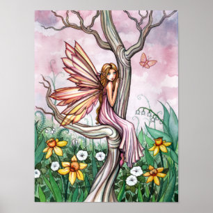 Frühlingsblumen Fee Narzissen und Schmetterling Poster
