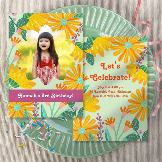Frühlingsblumen Foto Geburtstagsparty Einladung