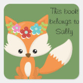 Frühlingsblumen Fox Personalisiert Quadratischer Aufkleber (Vorderseite)