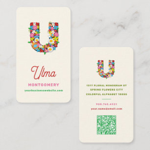 Frühlingsblumen Garden Chic Monogram U Visitenkart Visitenkarte