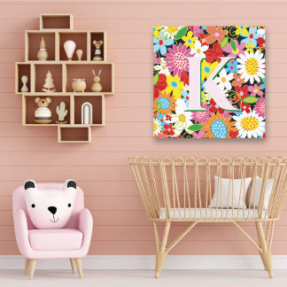 Frühlingsblumen Garden Monogram Whimsisches Kinder Leinwanddruck