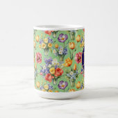 Frühlingsblumen-Garten Salbei Grün Monogramm Kaffeetasse (Mittel)