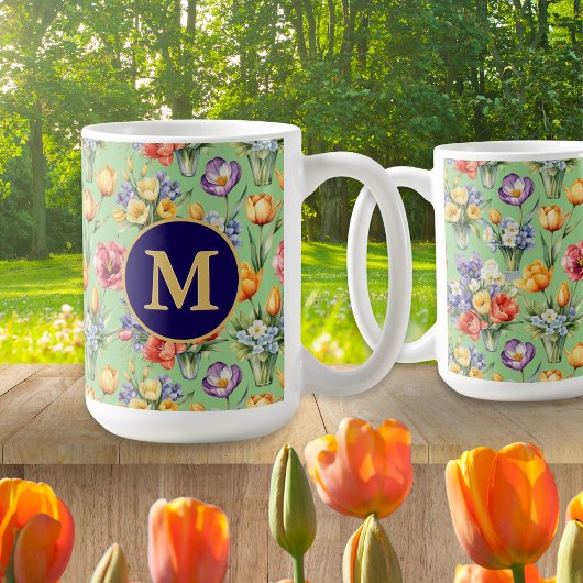 Frühlingsblumen-Garten Salbei Grün Monogramm Kaffeetasse