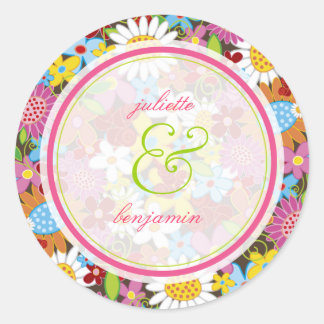 Frühlingsblumen Garten Whimsical Hochzeitsticker Runder Aufkleber