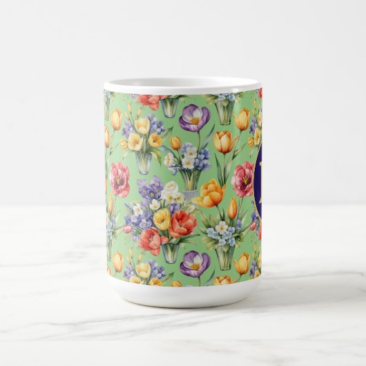 Frühlingsblumen Gartenweide Grün Mit Monogramm Kaffeetasse (Mittel)