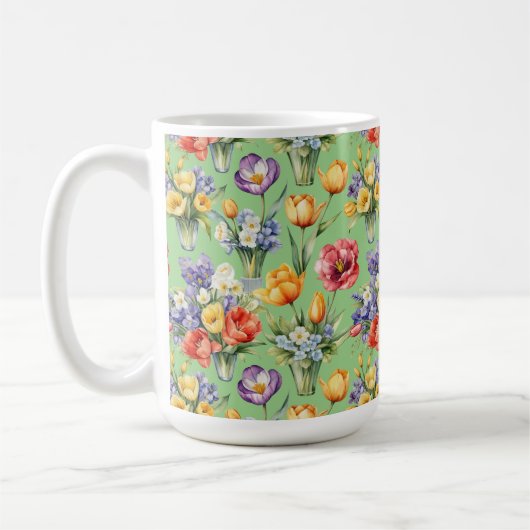 Frühlingsblumen Gartenweide Grün Mit Monogramm Kaffeetasse (Links)