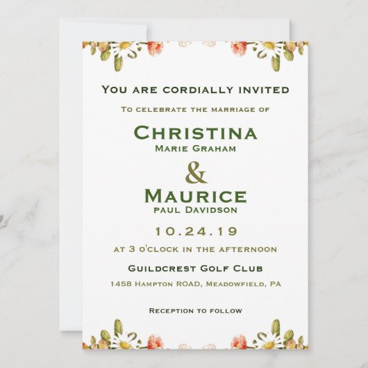 Frühlingsblumen Gelbe Grüne Hochzeit Einladung (Vorderseite)