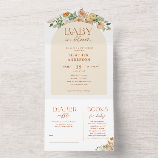 Frühlingsblumen Girl Baby Dusche All In One Einladung (Innen Boden)