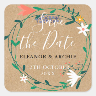 Frühlingsblumen-Girlande Save-the-Date Quadratischer Aufkleber