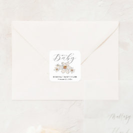 Frühlingsblumen Hallo Baby Dusche Papier Napkin Quadratischer Aufkleber