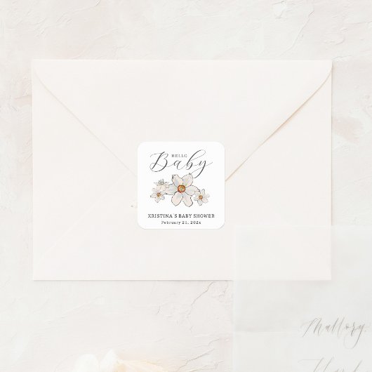 Frühlingsblumen Hallo Baby Dusche Papier Napkin Quadratischer Aufkleber