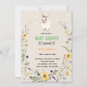 Frühlingsblumen-Hasen-Shower-Geburtstags-Einladung Einladung