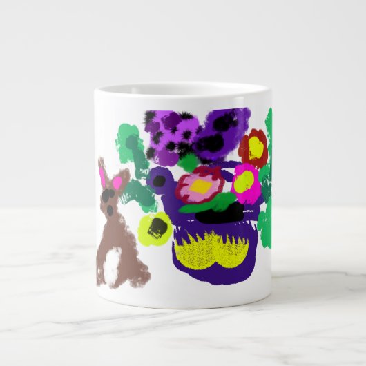 Frühlingsblumen Hasenfreude Jumbo-Tasse (Vorderseite)