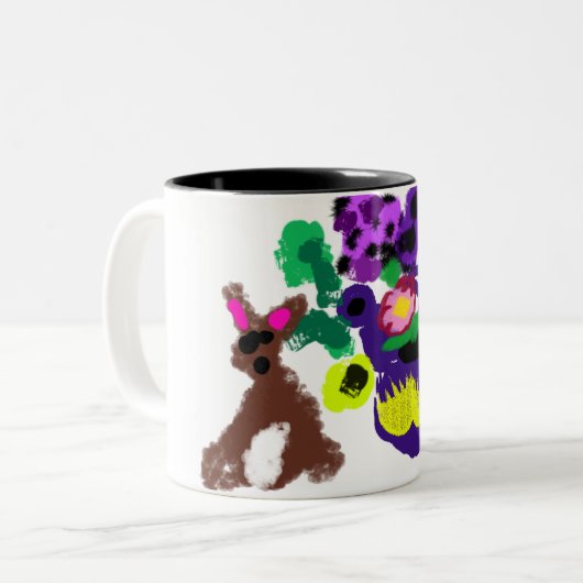 Frühlingsblumen Hasenfreude Zweifarbige Tasse (Vorderseite Links)