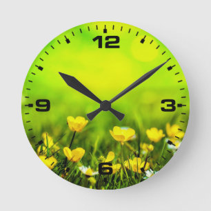 Frühlingsblumen Hintergrund Runde Wanduhr
