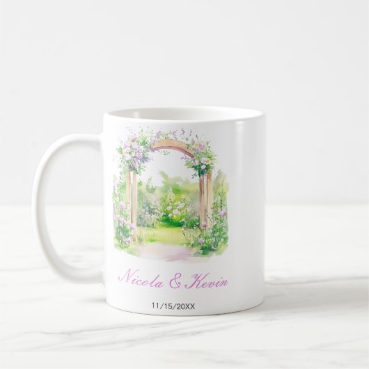 Frühlingsblumen-Hochzeitsbogen Kaffeetasse (Links)
