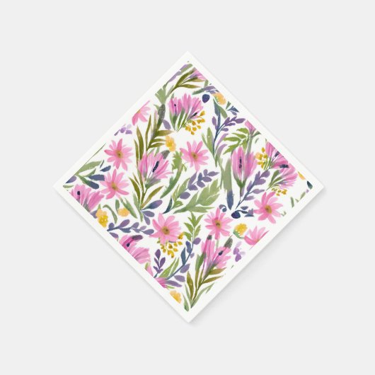 Frühlingsblumen | Hübsche Pastell Floral Wasserfar Serviette (Ecke)