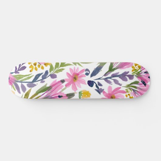 Frühlingsblumen | Hübsche Pastell Floral Wasserfar Skateboard (Horizontal)