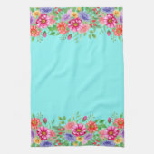 Frühlingsblumen im Aquamarinen Hintergrund Geschirrtuch (Vertikal)
