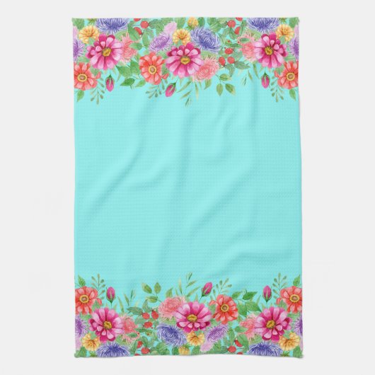 Frühlingsblumen im Aquamarinen Hintergrund Geschirrtuch (Vertikal)
