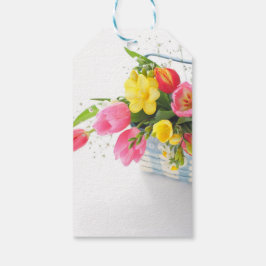 Frühlingsblumen im Korbdreieck-Aufkleber Geschenkanhänger