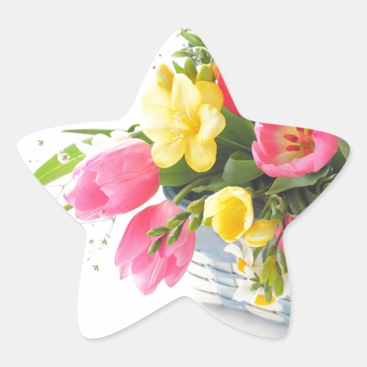 Frühlingsblumen im Korbsternaufkleber Stern-Aufkleber (Vorderseite)