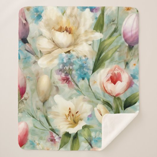 Frühlingsblumen im Stil des Impressionismus Sherpadecke (Vorderseite)