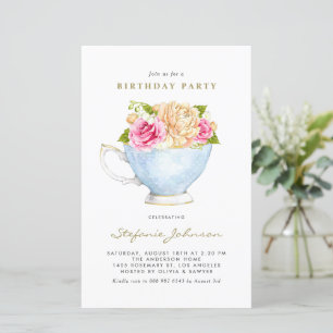 Frühlingsblumen im Teacup Geburtstagsparty Einladu