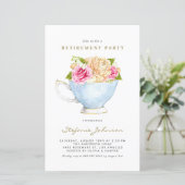 Frühlingsblumen im Teacup Pensionseinladung (Stehend Vorderseite)