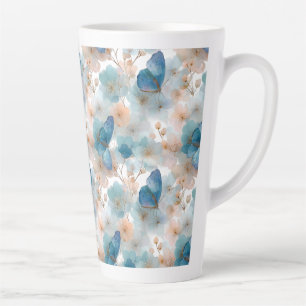 Frühlingsblumen im Vintage-Stil & blauer Schmetter Milchtasse