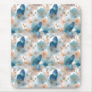 Frühlingsblumen im Vintage-Stil & blauer Schmetter Mousepad