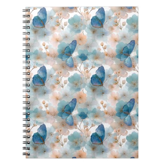Frühlingsblumen im Vintage-Stil & blauer Schmetter Notizblock (Vorderseite)