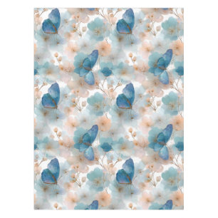 Frühlingsblumen im Vintage-Stil & blauer Schmetter Tischdecke