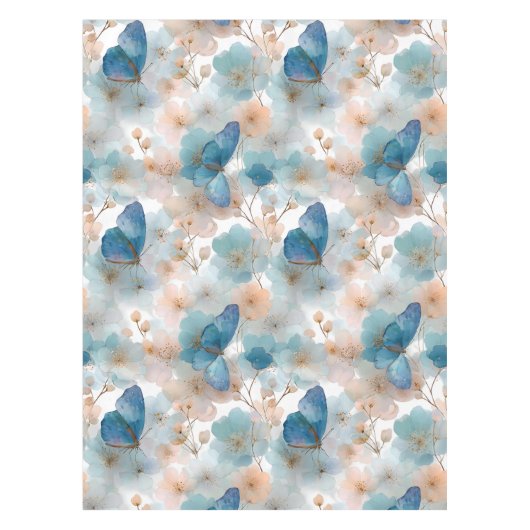 Frühlingsblumen im Vintage-Stil & blauer Schmetter Tischdecke (Vorderseite)
