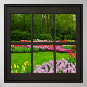 Frühlingsblumen Imitate Fenster Illusion 24x24 Sch Poster